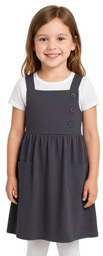 A2Z 4 Kids Girls Pinafore Dress Lightweight Pleated Schoolwear with Pockets | Soft Polyester Cotton Lycra Blend Button Front Detail Sleeveless Everyday Classroom Wear Daily Layering Comfortable Practical