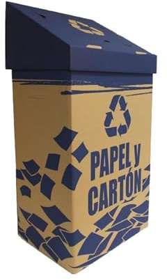 Papelera de Cartón Ecológica para reciclaje de Papel y Cartón. Capacidad 82L - Papelera de Reciclaje para Oficina en Casa - Azul - Fácil y Rápido Montaje (5)