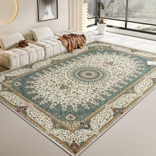 MOONLIGHT20015 Washable Rugs Living Room Large 160x230 cm - Fluffy Vintage Area Rugs for Bedroom - Non Slip Low Pile Soft Boho Rug Carpets for Lounge - Traditional Rug for Dining Room, Willow