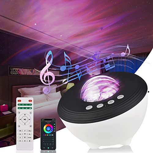 YIWEOG Multifunktionaler Nordlicht-Aurora-Projektor, Nachtlicht, Galaxie-Projektor, BT-Musiklautsprecher, weiße Soundmaschine mit App-Fernbedienung für die Party im Schlafzimmer zu Hause