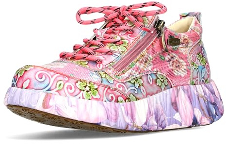 Laura Vita Damen Sneaker floral Leder mit Reißverschluss Gummisohle NIKITO-62, Größe:39 EU, Farbe:Rosa