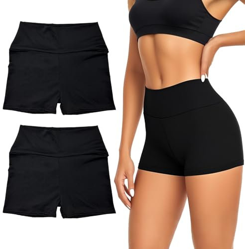 SAIIURV 2 Pezzi Pantaloncini Pallavolo Donna, Pantaloncini Sportivi Donna, (IT, Testo, Taglia Unica, Regular, Regular, Nero)