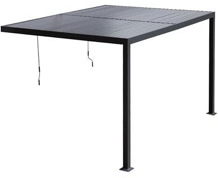 Estosa - Pergola Addossata Bioclimatica In Alluminio In Varie Misure Con Luci LED A 3 Livelli, Pannello Solare E Telecomando Inclusi, Pergola Da Terrazzo Esterno Resistente (Grigio, 3x3)