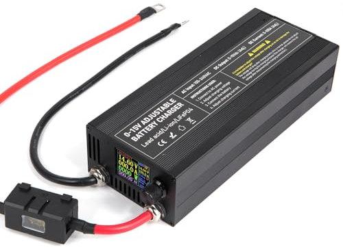 Chargeur intelligent LiFePO4 14,6 V 60 A, chargeur de batterie 0-15 V/0-60 A réglable, charge rapide 12 V avec fonctions d'entretien pour batteries de voiture, moto, bateau et marine