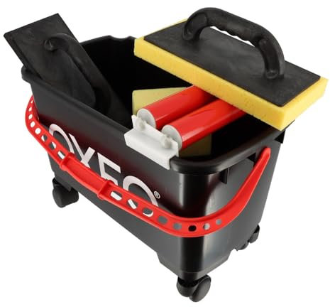 Kit de lavage spécial joints de carrelage pour carreleur - Bac 24L sur roulettes - Taloche éponge - Platoir à jointer - Éponge