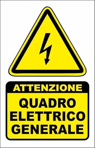 M-ITALY CARTELLO SEGNALETICO - ATTENZIONE QUADRO ELETTRICO GENERALE - Adesivo Extra Resistente, Pannello in Forex, Pannello In Alluminio (Adesivo, 10x15 cm)