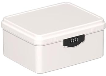 Aartner Lockable Storage Box, Large Medicine Storage Box with 4 Digital Lock, Lock Box with Removable Tray, Lockable Storage Container for Medicine, File, Phone, Food Safe (White, M(26x21.6x12.6cm))