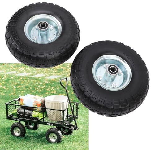 Ausla 10 Inch Solid Rubber Tire Wheels 2 Pack 5/8 Inch Bearings 300lbs Capacity Puncture Proof with Zigzag Tread for Hand Truck Wheelbarrow Dolly Trolley