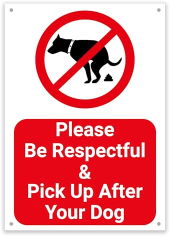 Pick Up After Your Dog Sign – Durable 1mm PVC, Rust-Proof & Weatherproof Outdoor Pet Waste Notice for Gardens, Parks, Paths – Multiple Sizes & Colours No.038 (Red, A6 (105mm x 148mm) – Holes)