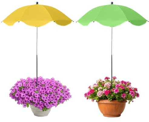 Taeku Plant Umbrella for Outdoor Plants, Adjustable Garden Shade Umbrella, Large Durable Sun Rain Protection Canopy for Potted Plants, Flowers, Vegetables, Garden Beds (Green Yellow)