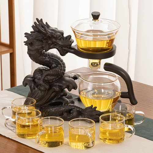 Tier-Vogel-Design Lazy Kungfu Glasteeservice Glas Teekannen-Set Mit Magnet,Teeservice Semi Automatic Tea Set Für Teeliebhaber(Color:N)