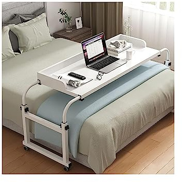 Tragbarer weißer Nachttisch mit Rollen – King/Queen-Size-Laptoptisch für Schlafzimmer & Büro – Vielseitiger Schreibtisch für Bett oder Schreiben – Modernes Design