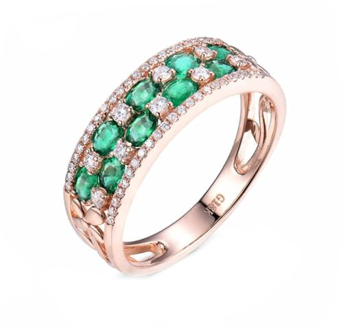 Trauringe 750 Gold, Trauringe Grün 1.28 Karat Smaragd Ovale Blume Roségold Gr.53 (16.9) 18 Karat Roségold