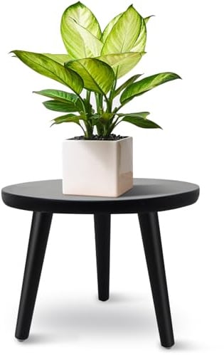 JNUYISW Pflanzenständer aus Holz, Schwarz Blumenständer Rund Belastung Blumenhocker mit 3 Füßen für Verschiedene Topfgrößen Pflanzenhocker Deko Hocker für Haus Garten Innen Außen 22x28cm
