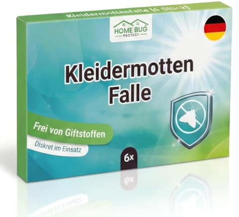 HomeBugProtect Kleidermottenfalle [6 Stück] - 100% giftfreie Starke Monitoring-Klebefalle - effektiver Mottenschutz für Kleiderschrank - Mottenfalle gegen Kleidermotten