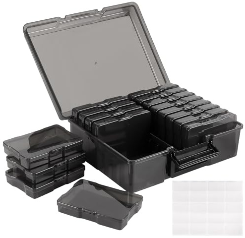 SYUTBOU Foto Aufbewahrungsbox 16 Fächer, Schwarz Fotobox für 15 x 10 cm Fotos, Foto Organizer Box Fotohalter zur Aufbewahrung