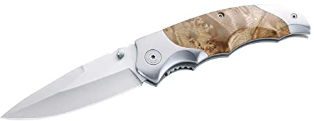 Herbertz Einhandmesser, AISI 420, Wurzelholz-Schalen, Edelstahlbacken, Clip, hochwertiges Klappmesser, scharfes Taschenmesser, braun / silber