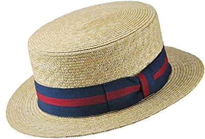 Jaxon & James Chapeau Canotier en Paille avec Bandeau à Rayures Naturel L