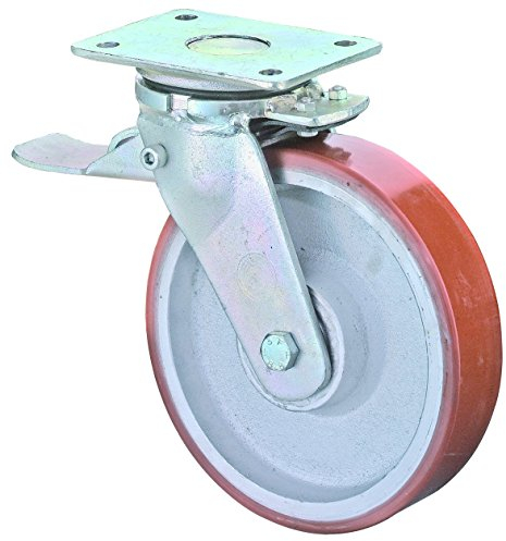BS Rollen RR120.C10.125 Schwerlastrolle, Lenkrolle mit Feststeller, Ø 125 mm, Anschraubplatte, Polyurethanrad, Radkörper Guss
