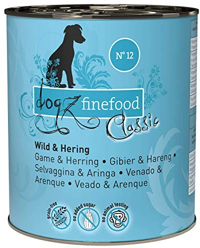 dogz finefood Hundefutter nass - N° 12 Wild & Hering - Feinkost Nassfutter für Hunde & Welpen - getreidefrei & zuckerfrei - hoher Fleischanteil, 6 x 800 g Dose