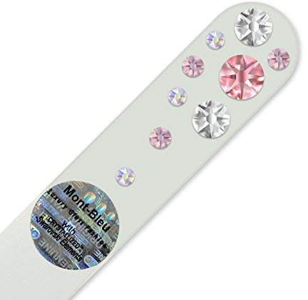Petite lime à ongle en verre ornées à la main de cristaux de Swarovski Elements, pochette en velours noir | Véritable verre trempé tchèque, garantie à vie, Lime à ongles fait main en cristal