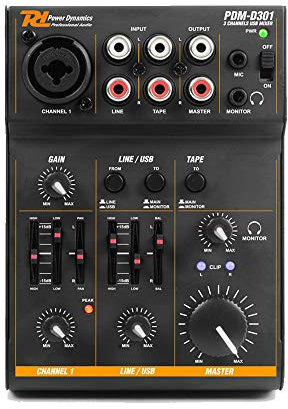 PD PDM-D301 3-Channel Mini USB DJ Mixer with Built-in Sound Card, XLR Microphone Input, Phantom Power, 2-Band EQ, Ideal for Podcasting, Live Recording, Home Studio & DJ Mixing Equipment