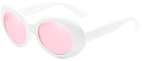 BOZEVON Retro Ovale Sonnenbrille - UV400 Schutzbrillen für Damen & Herren Weiß-Pink