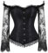 SZIVYSHI Women's Overbust Lace up Back Corset with Shoulder Sleeve and Long Skirt , Black -L(Waist:70cm)