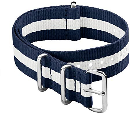 Archer Watch Straps - Klassische NATO-Nylon-Armbänder - Uhrenarmband (Marineblau/Weiß, 22mm)