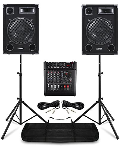 MAX SP12 12-Inch PA System Package - 600W Professional Speaker and Powered Mixer Amplifier Kit with Bluetooth, Stands & DSP Effects for Live Bands, Vocalists & Church Setups - Complete PA Solution
