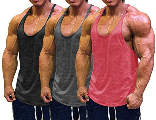 Muscle Cmdr Herren Workout Stringer Tanktops Y-Back Gym Fitness Trägershirt,Männer Muskelshirt Training Achselshirt Sport(Schwarz,Grau,Pink,Dünne Schulter, L)