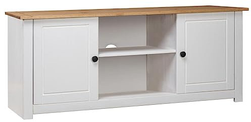 Meuble TV Blanc 120x40x50 cm Bois de pin massif Gamme Panama