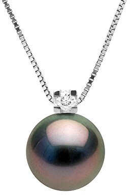 Pearls & Colors - Collier Joaillerie Véritable Perle de Culture de Tahiti Ronde 8-9 mm - Qualité A+ - Argent 925 - Bijou Femme