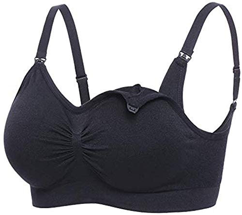 CHUMIAN Soutien-Gorge d'allaitement de maternité en Coton sans Armature et Coutures Bra rembourrées pour la Grossesse avec Bretelles Amovibles - Noir - S