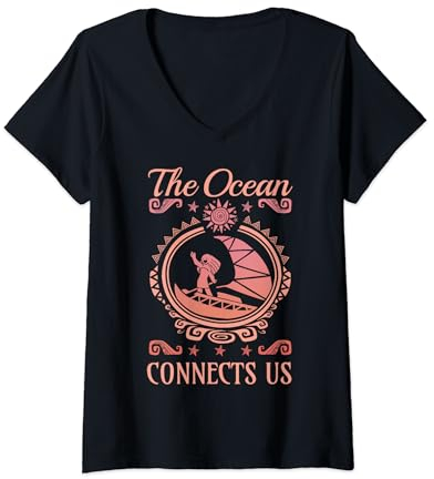 Disney Moana The Ocean Connects Us Coral T-Shirt mit V-Ausschnitt