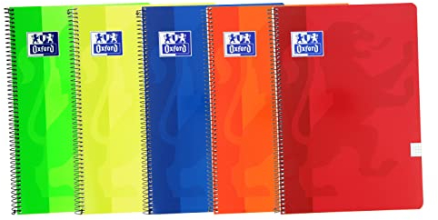 Oxford, Cuadernos A4 (Folio) Cuadrícula 4x4, Tapa Blanda, 80 Hojas. Pack 5 Libretas, Colores Vivos