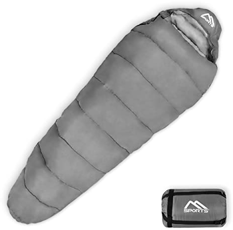 MSPORTS Schlafsack Premium Outdoor inkl. Tragegurt - Silbergrau, 200 GSM - Frühling/Sommer Camping, Reise, Festival – Warm Mumienschlafsack