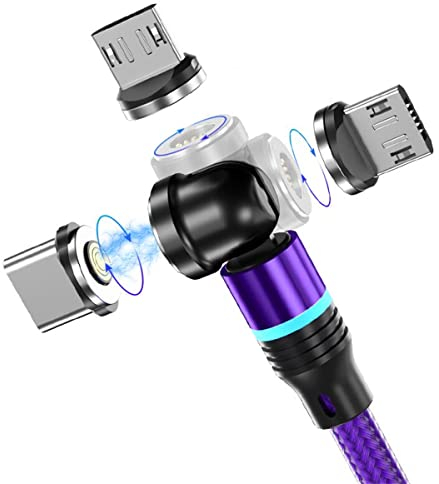 Câble de Charge Magnétique USB C, Chargeur magnétique, 1M/2M Câble USB magnétique Charge Rapide 3A Transfert de Données Rotation à 360 ° et 180, Câble 3 en 1 pour Micro USB/Phone/Type C smartphones