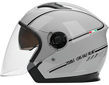 LIONCIANO Motorradhelm mit Doppelvisier, Jethelm Jet-Helm Roller-Helm Scooter-Helm Moped Mofa-Helm Chopper Retro Vintage Jethelme(Grau)