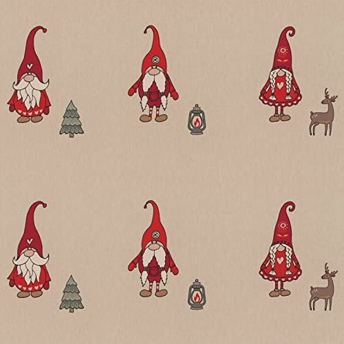 Weihnachtsstoff Meterware Wichtel groß – Stoff 140 cm breit Baumwolle Polyester – festlicher Dekostoff mit 36 cm Wichteln im Rapport 64 cm – pflegeleicht