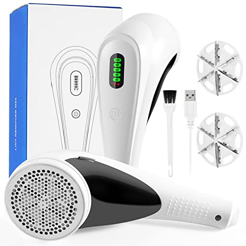 Levapelucchi Elettrico, leva pelucchi elettronico, Ricaricabile USB Togli Pelucchi Elettrico per Abiti, 2000 MAh/Display LED/3velocità Regolabili/Taglia Pelucchi a 6 Lame per vari Tessuti - Bianco