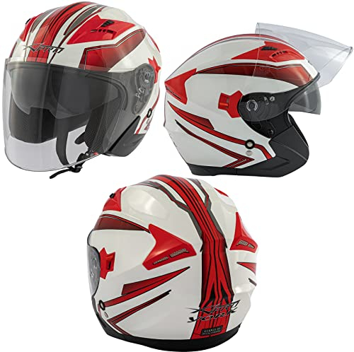 A-Pro Motorradhelm Doppeltvisier City Jet ECE 22-06 Zertifikat Scooter Weiss Rot XL