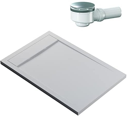 BERNSTEIN Duschtasse 80x120 cm Weiß matt Flache Bauhöhe, Duschwanne aus Mineralguss, Rechteckiges Duschbecken mit Gefälle, Mineralguss-Duschwanne komplett inkl. Dallmer-Ablauf Orio