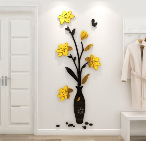 3D Blumen Wandaufkleber Vase Spiegel DIY Wandtattoo Art Bunt Wohnkultur Selbstklebende Aufkleber für Wohnzimmer Schlafzimmer Kinderzimmer Kreative Romantische Deko Flur Mural-E