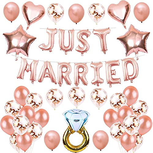 40 Stück Just Married Girlande Luftballon Set - Hochzeits Ballons Deko, Rasen-Hochzeitsfest,Just Married Ballon Heiratsantrag Standesamt Verlobung Hochzeits, Rosegold