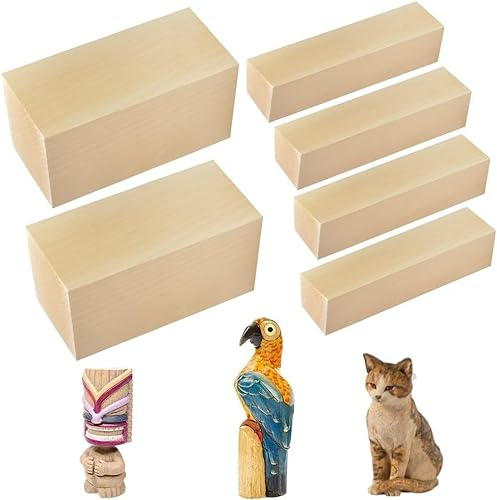 SIYINGSAERY 2 Maderas de Talla de 10 x 5 x 5 cm y 4 Maderas de Tallado de 10 x 2 x 2 cm Madera de Tilo para Tallar Blanda para Principiantes para Bloques de Madera para Tallar para Pequeños Trabajos