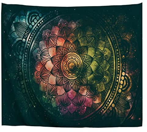 A.Monamour Wandteppich Aquarell Mandala Design Mit Sternen Buntem Galaxien Hintergrund Stoff Tuch Tapisserie Wandbehang Wanddeko Wandkunst Wandbilder Wandtuch für Wohnzimmer Schlafzimmer 153x229cm