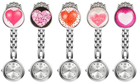 Avaner Krankenschwesteruhr Krone Design Herz Muster Pflegeruhr mit Pin/Clip FOB Analog Quarzwerk Ansteckuhr Schwesternuhren Taschenuhr für Arzt Doktor Krankenschwester