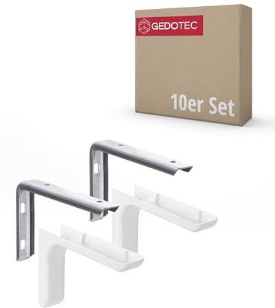 Gedotec Regalwinkel aus Metall | 10 Stk - Regal Winkelträger | LEON | Regalhalterung Winkel mit Tiefe: 24 cm | Tragkraft bis 20 kg | mit Kappen weiß inkl. Befestigungsmaterial Regal Halterung Wand
