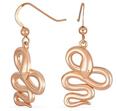 Garten Tier Haustier Reptil Ägyptische Schlange Einfache Schlange Hängende Ohrringe Für Frauen Teenager Rosé Vergoldet .925 Sterling Silber